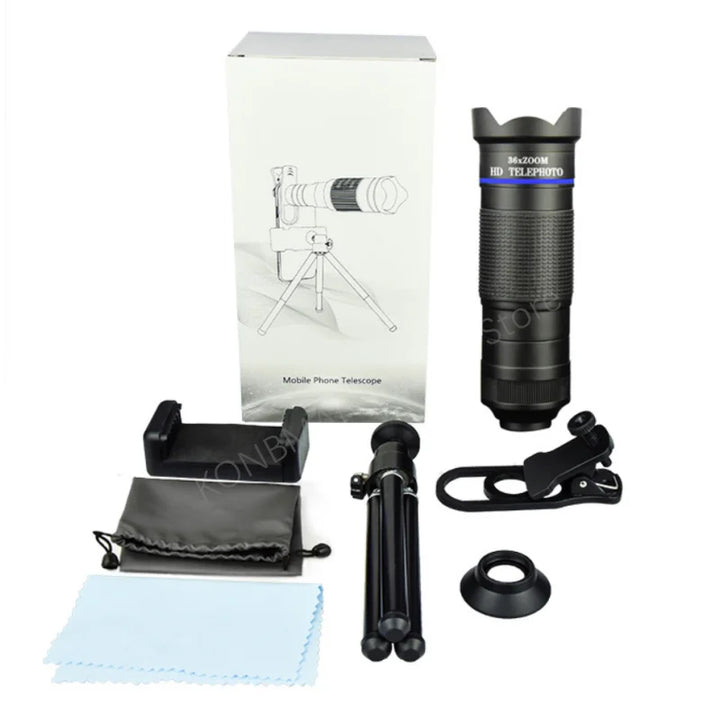 Telephoto Zoom Macro Fisheye 4-in-1 Wide-angle Lens Kit Phone Camera Lens 36X Phone Telephoto IPhone Samsung Xiaomi Huawei
