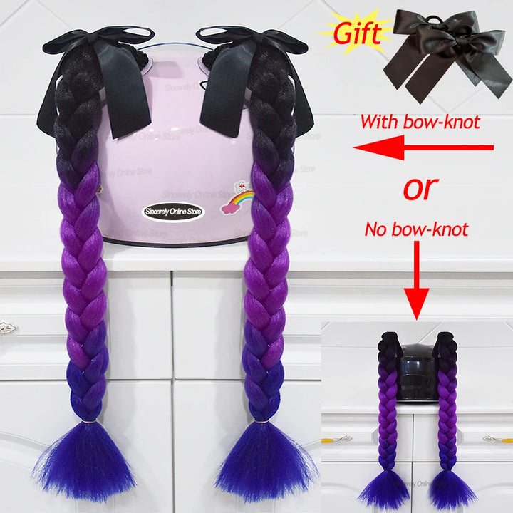 2pcs/pair New Motorcycle Helmet Braids Woman Braids Wig For Motorbike Helmets 164 colors Twist Dual Pigtail Ponytail With Sucker