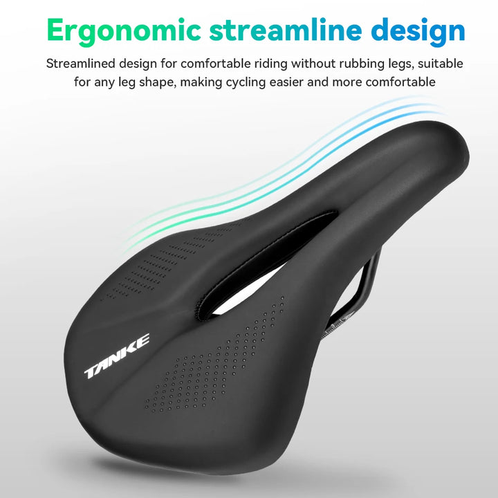 TANKE Hollow Breathable Bicycle Saddle Men Women MTB Road Bike Saddle Shock Absorbing Comfortable Big Butt Bike Seat Safety-PU
