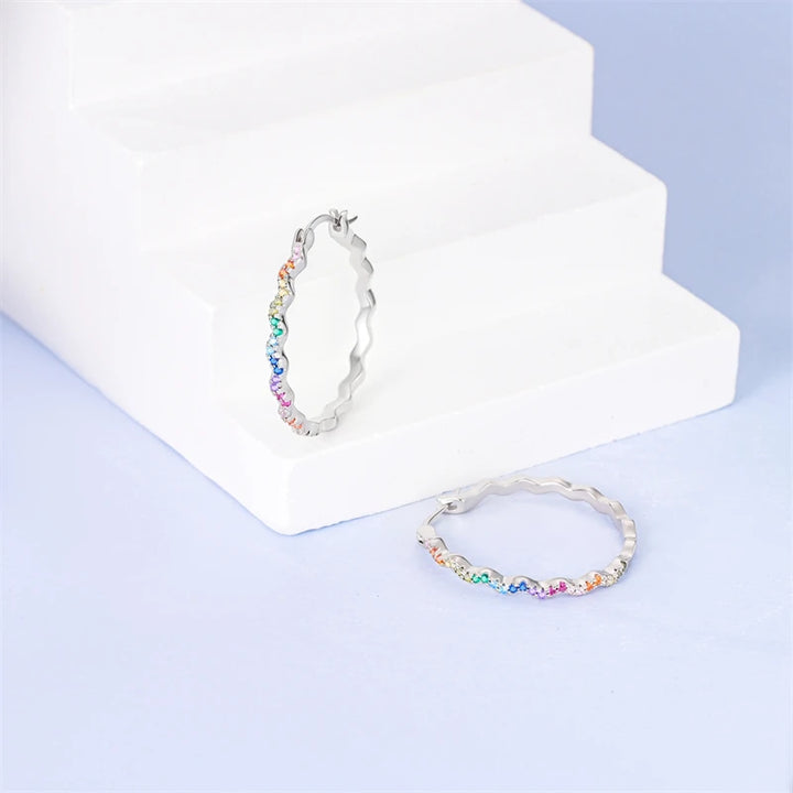 925 Sterling Silver Earring Round Shape Hoop Earrings Color Zircon Geometry Simple Jewelry Women Girl Evening Party Gifts