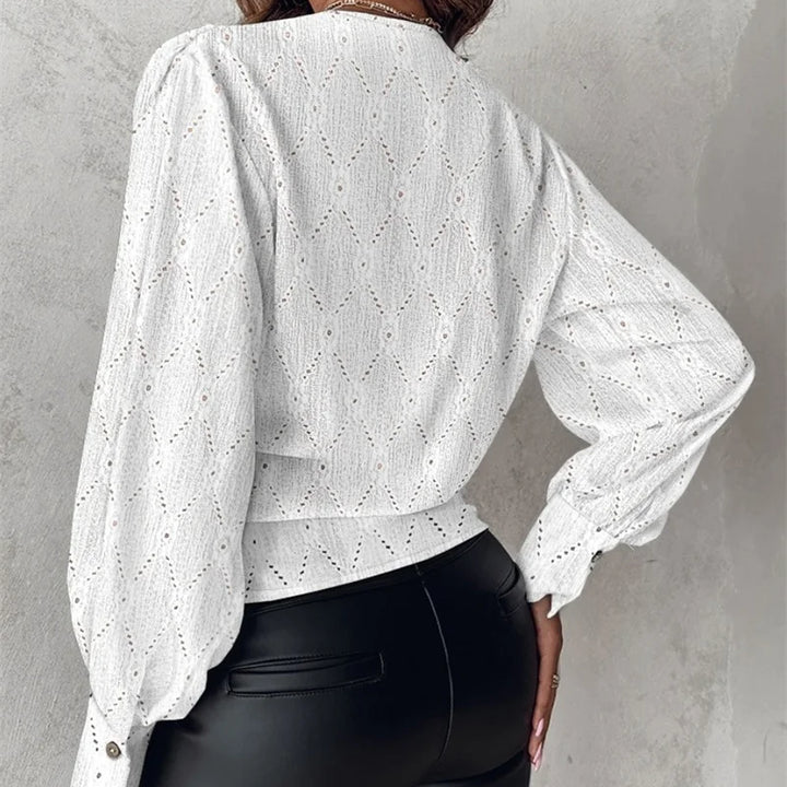Sexy V Neck Long Sleeve Shirts Blouses Office Ladies Spring Summer Fashion Elegant Solid White Blouse For Women 2025 Female Tops