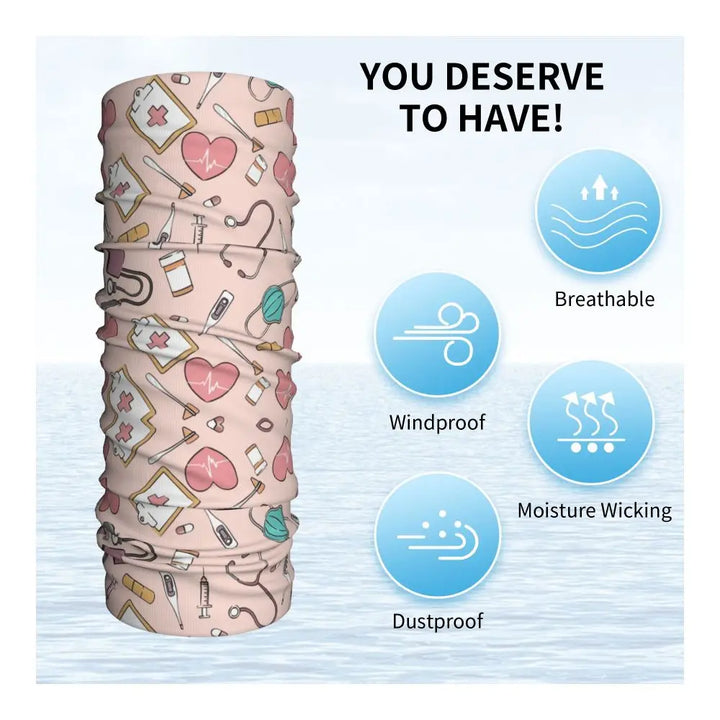 Custom Nursing Pattern Nurse Bandana Neck Gaiter for Ski Cycling Women Men Wrap Scarf Health Care Headband Warmer