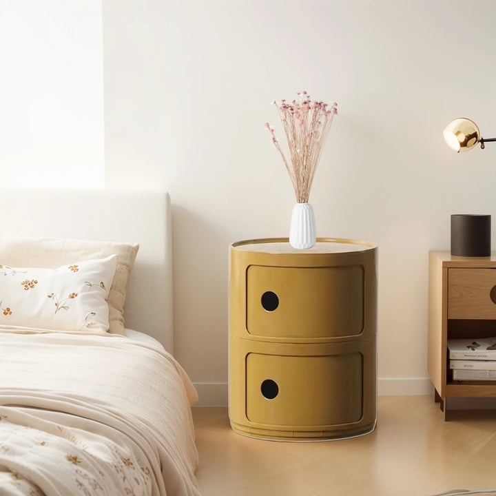 2/3 Layer Nordic Round Bedside Table Bedroom Small Side End Table Plastic Storage Cabinet for Living Room Bedroom