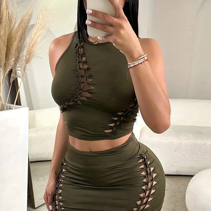 Dulzura Women 2024 Autumn Tank Tops Mini Skirts Party Club Streetwear Two Piece Matching Sets Wholesale Items For Business S3211