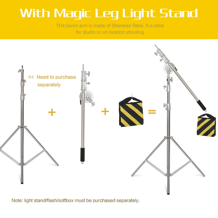 SH Stainless Steel Adjustable Cross Arm 106-249cm Photo Studio Telescopic Boom Arm Top Light For Pro Studio Flash Strobe