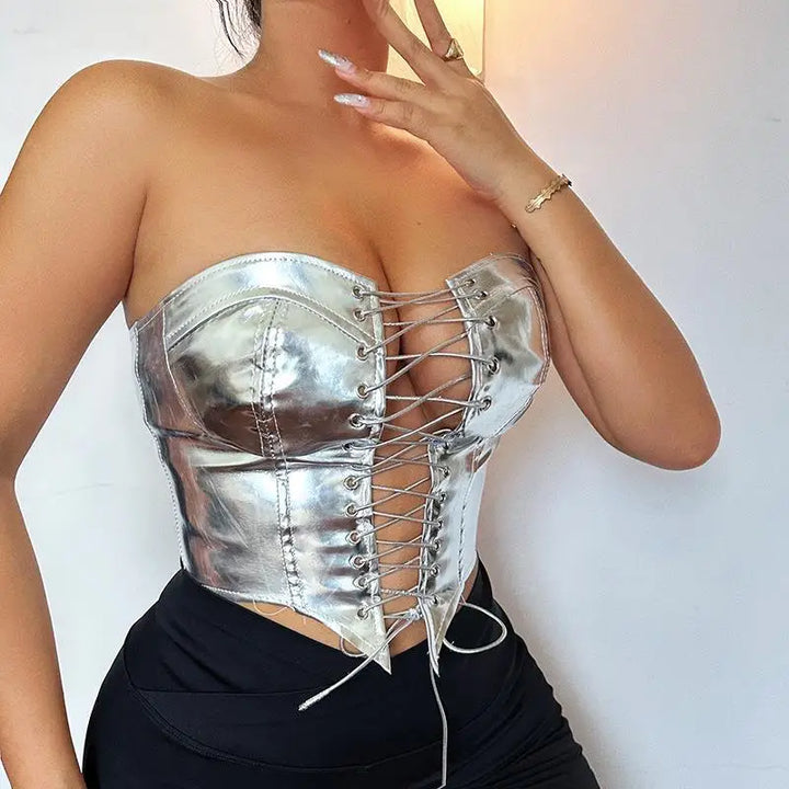 2024 New Fashionable Trendy Sexy Lace Up Hot Girl Top With Waist Waist And Cardigan Looks Thin and Small Tank Top