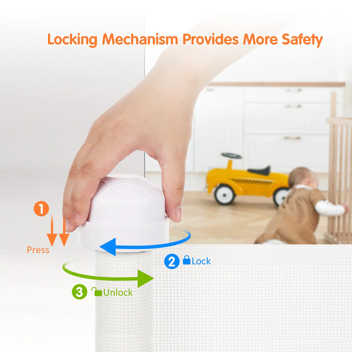 Retractable Pet Dog Mesh Fence Baby Safety Gate 34 inch Tall Extends to 61 inch Wide Indoor Outdoor Baby Gate Safety Barrier