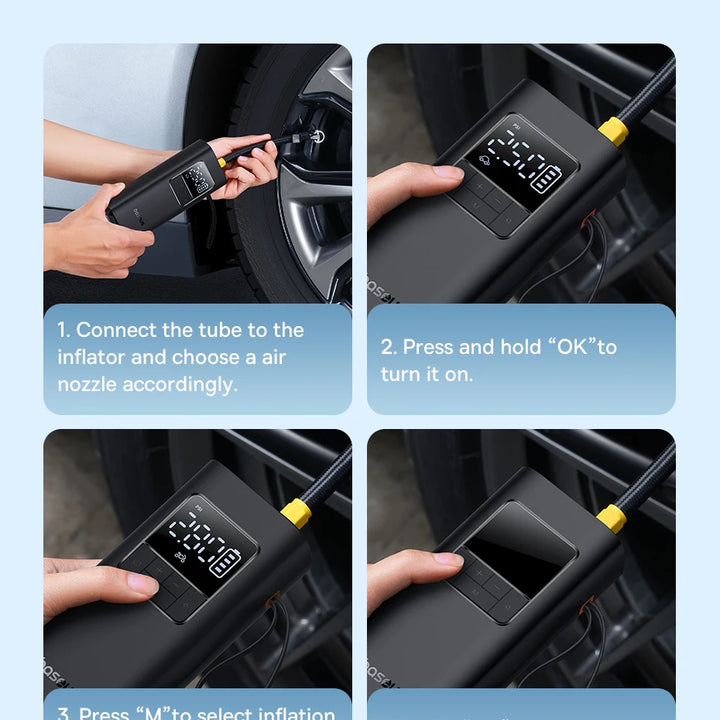 Baseus Wireless Air Pump Portable Air Compressor Smart Digital Electric Car Air Pump for Car Motorcycle Bicycle Inflator Pump