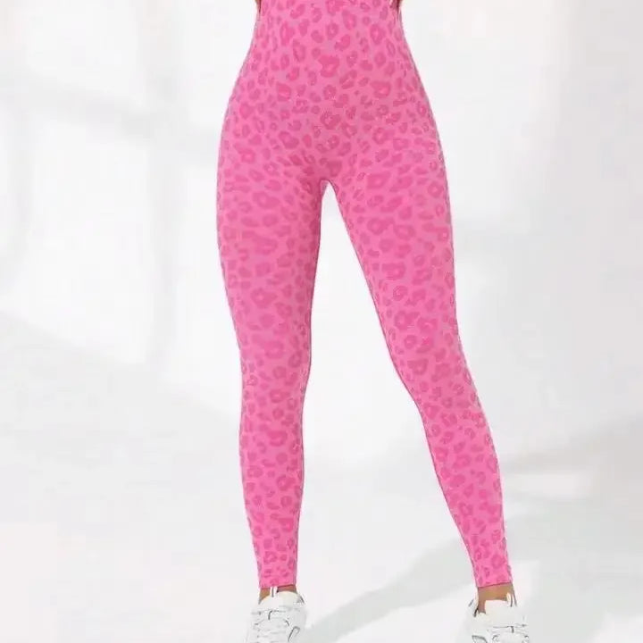 Women Leopard V Waist Leggings Semaless Slim Leggings Stretch High Waist Hip Liftting Sexy Yoga Tights Gym Running Sports Pants