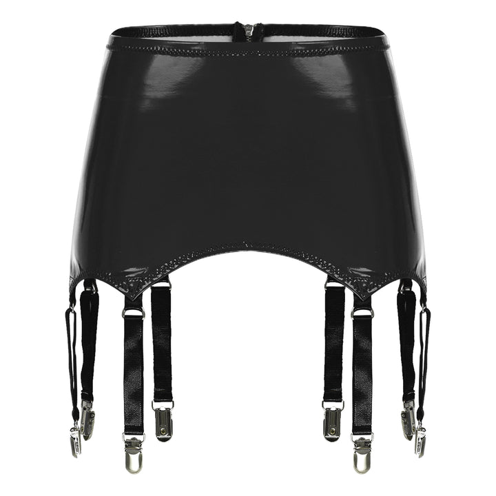 Womens Garters Suspender Belt Skirts Ladies Wet Look Patent Leather Garters with Metal Clips Clubwear Costume Underwear