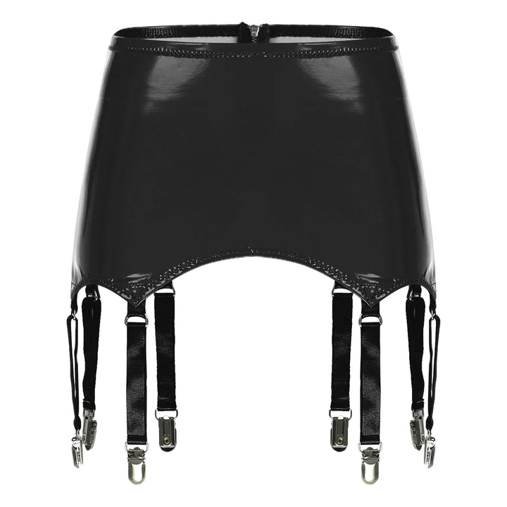 Womens Garters Suspender Belt Skirts Ladies Wet Look Patent Leather Garters with Metal Clips Clubwear Costume Underwear