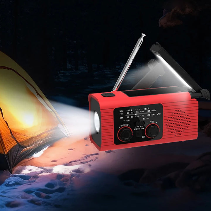 Solar rechargeable radio Radio with LED light Hand rechargeable emergency light Outdoor Adventure waterproof emergency light