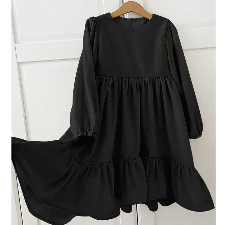 Spring AutumnGirls Dress Ruffles Long Sleeve Girl Velvet Retro Kids Party Dress Girl Princess Dress Children Clothing 6-12Y