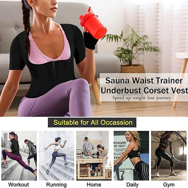Qtree Sauna Suit Shirt for Women Weight Loss Sweat Jacket Long Sleeve Slimming Body Shaper Fitness Zipper Workout Waist Trainer