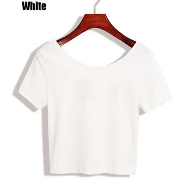 Women's White Gray Crew Neck Crop Top  Basic Short Sleeves Summer T Shirt Tops