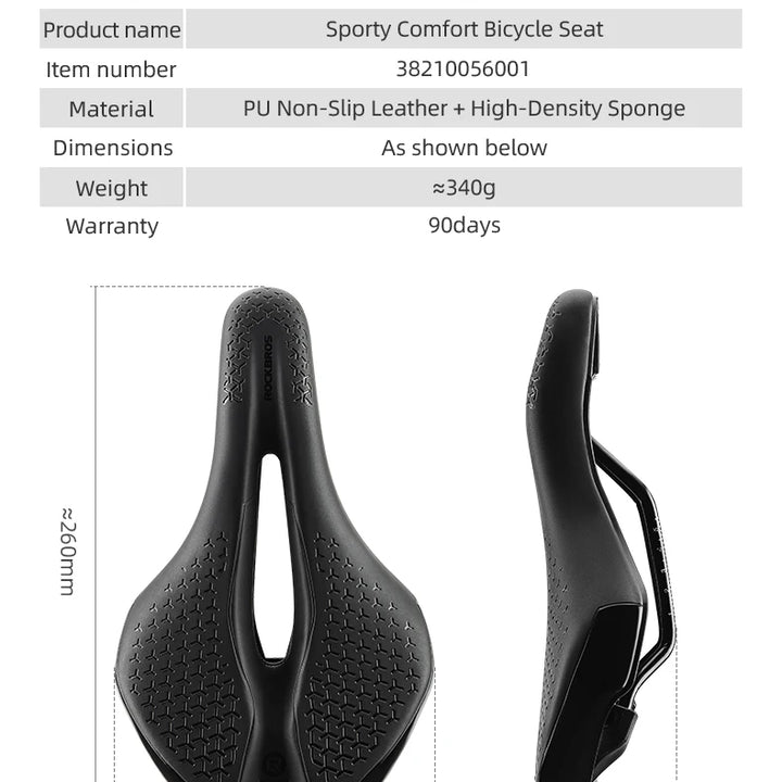 ROCKBROS Bicycle Saddle Hollow Breathable Shockproof Cycling Seat PU Non-Slip Leather Cushion Lightweight MTB Road Bike Saddle