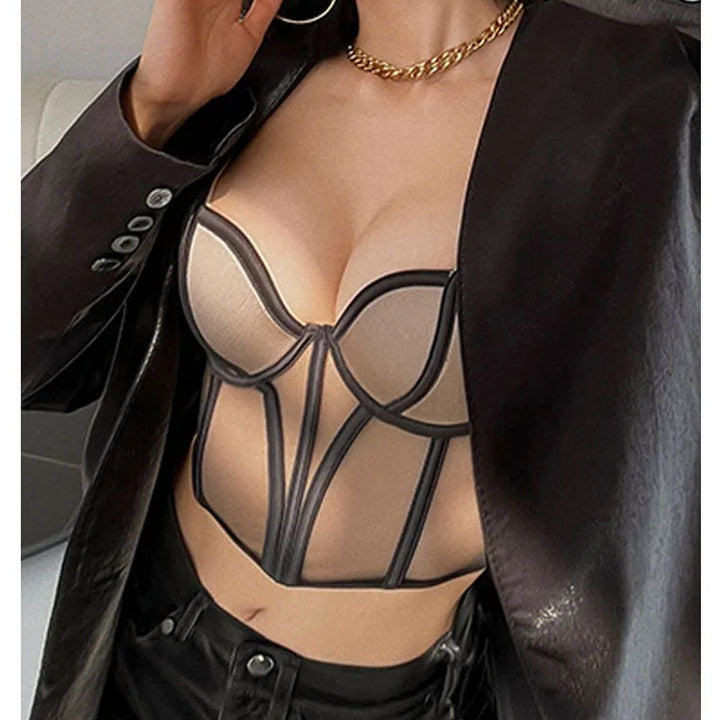CINOON Women Push UpTransparent Lingerie New Sexy Shaper Bra Thin Beauty Back Underwear Female Fishbone Gauze Bralette
