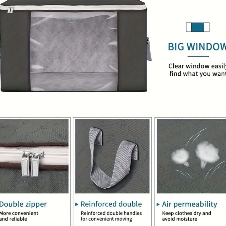 1pc Non-Woven Garment Storage Bag with Clear Window & Handles - Hand Washable Clothes Organizer for Bedroom, Home, Dorm - Capacity for 1 King Comforter, 6 Blankets, 35 Clothes