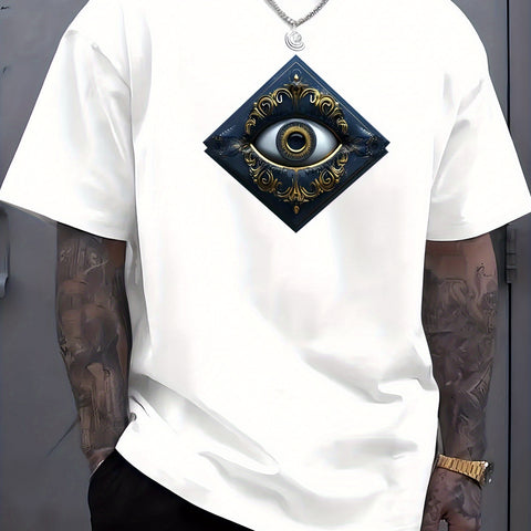 Men's Quick-Dry T-Shirt with Unique Bone & Geometric Design - Comfortable, Breathable Polyester for Summer, Casual Streetwear, Best for Christmas