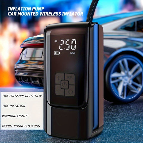 1pc Universal Portable Air Pump with LED Light, Wireless Inflator for Car/Motorcycle/Bicycle, USB Rechargeable Lithium Battery, High Temperature Resistant, Non-Scaling Connector