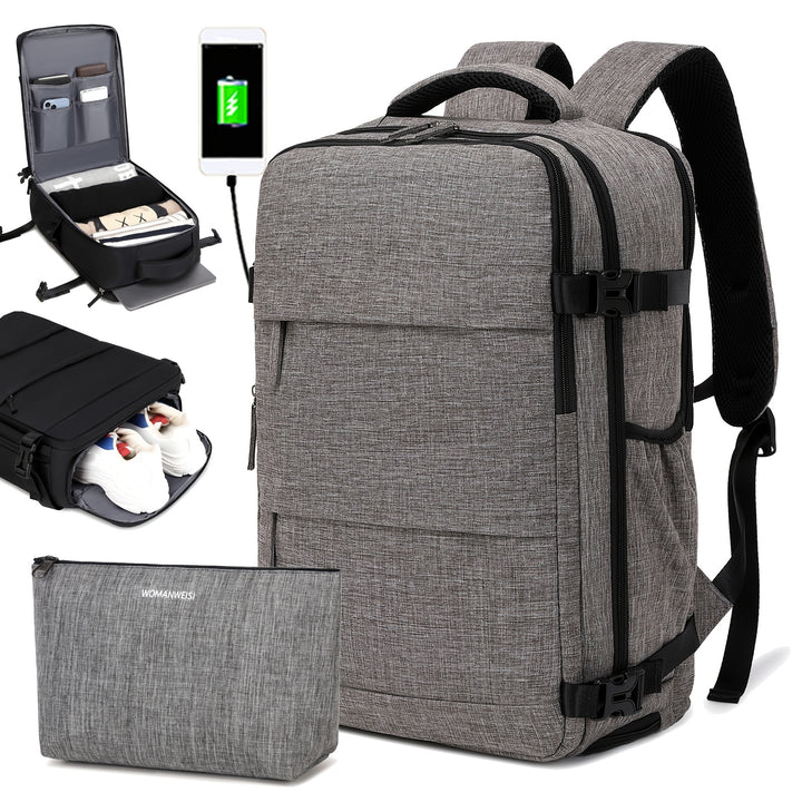 Multifunctional Large Capacity Travel Backpack, Solid Color Laptop Backpack With USB Charging Port, Perfect Backpack For Travel, Business And Commuting