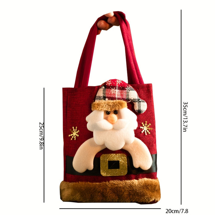 Christmas Cheer Canvas Tote Bag - Reusable Gift & Candy Storage with Festive Designs: Elk, Santa Claus, Snowman, Bear, Christmas Gift Bags