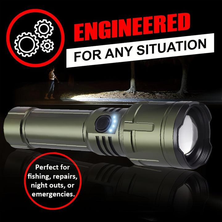Outdoor Portable Flashlight with Ignition Function - Rechargeable Battery Power Bank Function, Long Battery Life - Aluminum Alloy Material, Suitable for Emergencies, Camping, Hiking | Bright And Durable Outdoor Life-saving Fl