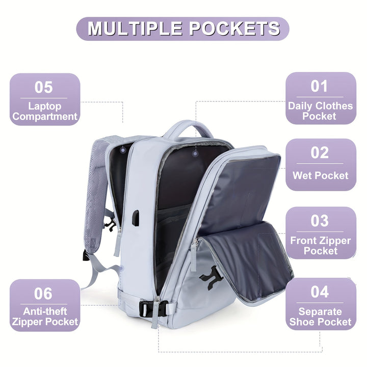 Multifunctional Large Capacity Travel Backpack, Solid Color Laptop Backpack With USB Charging Port, Perfect Backpack For Travel, Business And Commuting