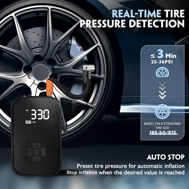 1pc Portable Wireless Car Air Compressor, Portable Air Pump With LED Light, Suitable For Tire Inflation And Car/Bike/Motorcycle/Ball