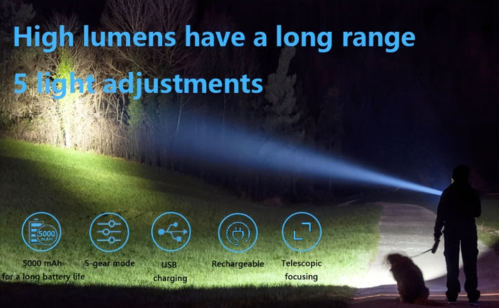 Outdoor Portable Flashlight with Ignition Function - Rechargeable Battery Power Bank Function, Long Battery Life - Aluminum Alloy Material, Suitable for Emergencies, Camping, Hiking | Bright And Durable Outdoor Life-saving Fl