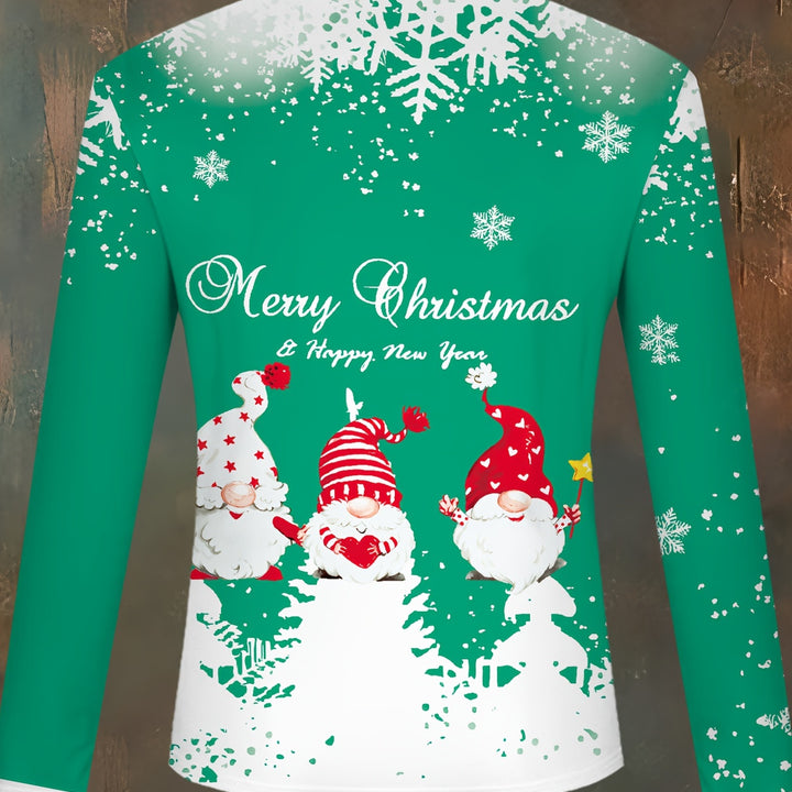 [Customer Favorite] Men's Festive Christmas Santa Print Shirt - Casual Pullover with Zip Detail, Polyester Blend, Machine Washable - Perfect for Spring/Fall