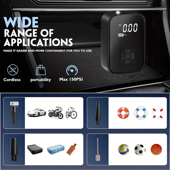 1pc Portable Wireless Car Air Compressor, Portable Air Pump With LED Light, Suitable For Tire Inflation And Car/Bike/Motorcycle/Ball